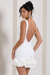 White Strappy Mini Dress With Ruffle Trim